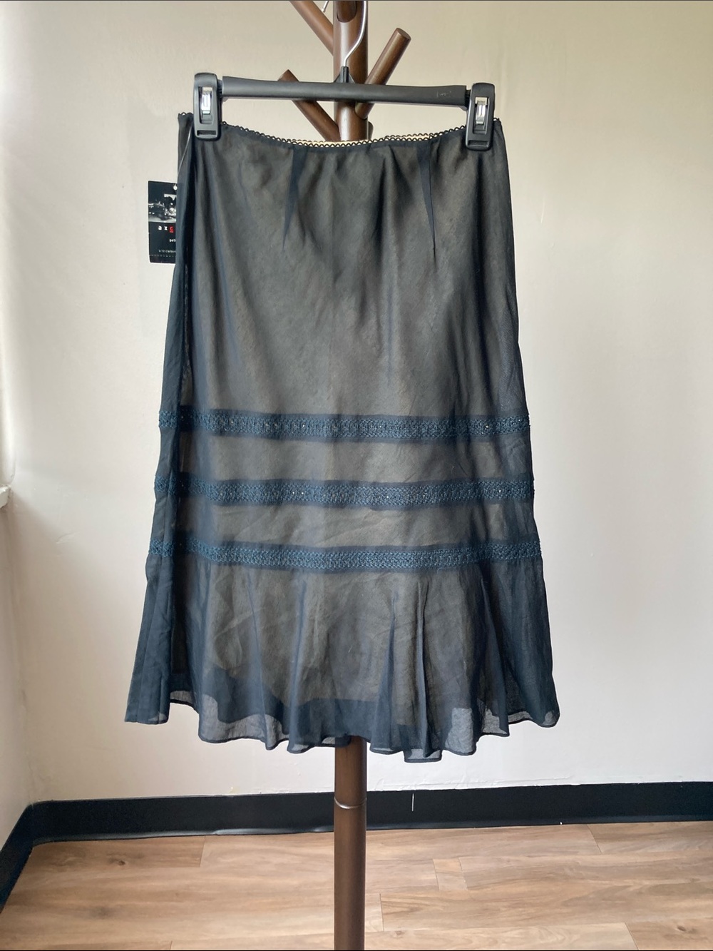 Vintage Y2K boho elasticwaist skirt crochet like detail size 6P - Picture 14 of 17